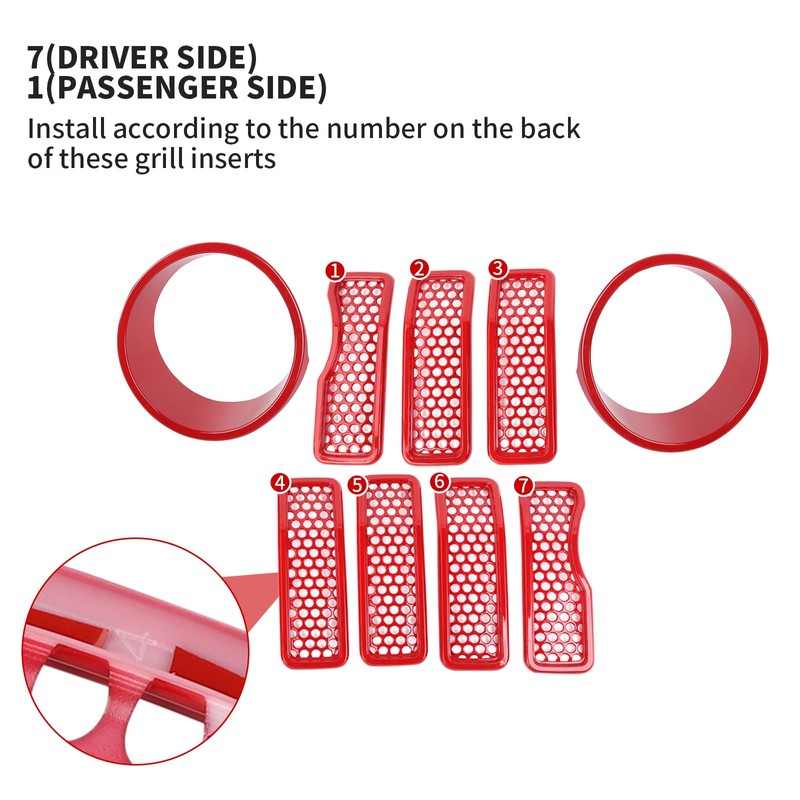 JeCar Mesh Grille Inserts/Headlight Trim Covers Front Light Bezels Decoration