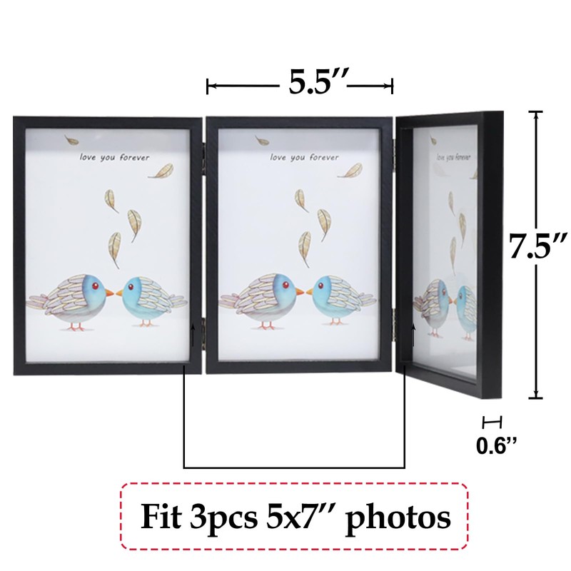 TOFOREVO 5x7 3 Picture Frame Triple Wooden Three Hinged Photo