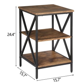 Segawe 24'' End Side Table with Storage Shelf and X-Shaped Steel Frame for Living Room