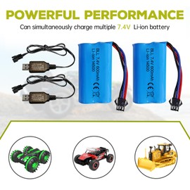 sea jump 2PCS 7.4V 600mah 2S Li-ion Battery with SM-3P Plug and USB Charging Cable Suitable for DE82 TK3086B G20601 RC Toy RC Car TK-3082B Special Effects Flipping Car Battery
