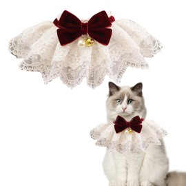 HEEPDD Cat Lace Bib Collar with Cute Bow, Sweet Lace Bib Pet Cats Scarf Pet Bandana Costume for Puppy Cats Dress up Accessories(S)