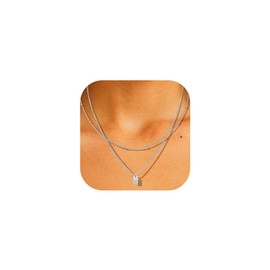 Initial Necklace for Women 14k M Silver Layered Letter Pendant Necklace Choker Chain Tiny Dainty Initial Monogram Alphabets Tag Charm Trendy Jewelry Gift for Women