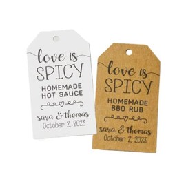 Love is Spicy - Kraft Brown or White Matte Small Label Tags - Hot Sauce, BBQ Rub, Spice Rub Favor Tag (75 tags)
