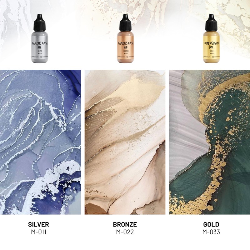 KAMENSKAYA Metallic Alcohol Ink Set: Gold Alcohol Ink, Silver Alcohol