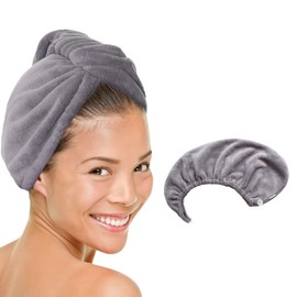 MICRODRY - Ultra-Absorbent Hair Towel Wrap for Long Hair or Short Hair, Quick-Drying Microfiber Hair Towels, Machine-Washable Hair Care Anti Frizz Hair Products, One Size Fits All, 1 Piece, Gray