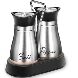 "Salt and Pepper Shakers Set of 2 - Stainless Steel & Glass Containers for Table, Camping, BBQ, and Cooking - Ideal Housewarming and Gift (Silver)