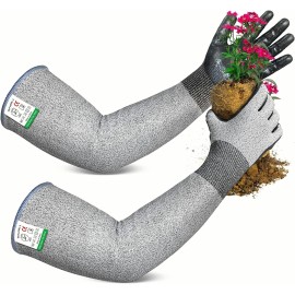 EvridWear Long Gardening Gloves Cut Resistant Sleeves with Nitrile Coated Palm - Large