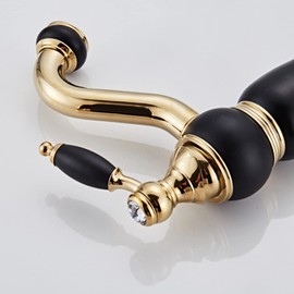 Antique Brass Bathroom Sink Faucet, 360° Swivel Bathroom Sink Faucet, Cold Hot Mixer Vintage Vanity Tap, Single Handle Bathroom Faucet, Chrome (Color : Black Gold)