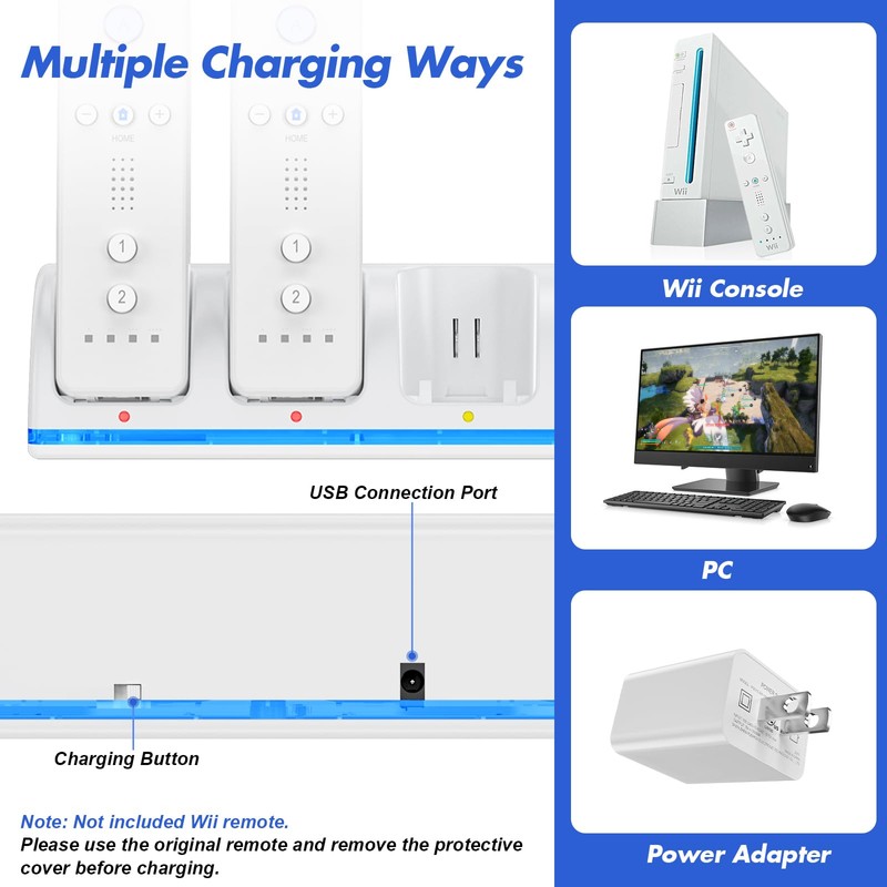 KEKUCULL Remote Controller Charger Station for Wii/Wii U with 4