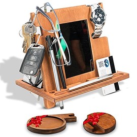 Wood Phone Docking Station for Men - Wooden Man Watch Stand Wallet - Gift for Men - Gifts for Husband - Mens Night stand - Valet Tray Charging Station - Dad Cell phone Desk station