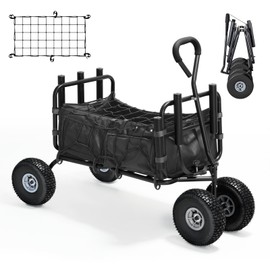 BETISEF Fishing Cart Beach Cart Collapsible Wagon with 11”All Terrain Big Wheels,Heavy-Duty Garden Carts with 6 Holders and Storage Pocket for Outdoor,Fishing, Picnic