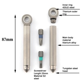 Manual Magnetic Modular Screwdriver with Replaceable Flathead and Crosshead Screwdriver Bits Carrying Tungsten Steel End Window Breaking Function Multifunctional Tool Set Ti Alloy and Brass Handle Optional