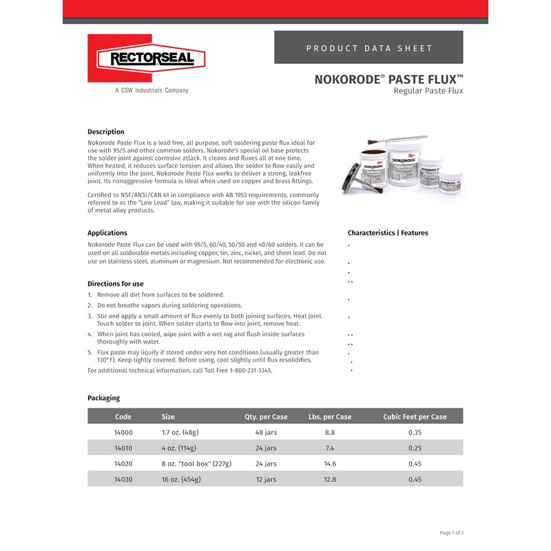 Rectorseal 14000 1.7-Ounce Nokorode Regular Paste Flux