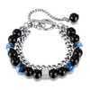 Rockyu Men's Bracelet, Stylish, Double Chain, Stainless Steel, Natural Stone,