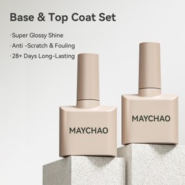 MAYCHAO 15ml 2 Pcs Glassy Gel Top Coat and Base Coat Set,No Wipe Foundation Combination for UV Light Cure Nail Polish