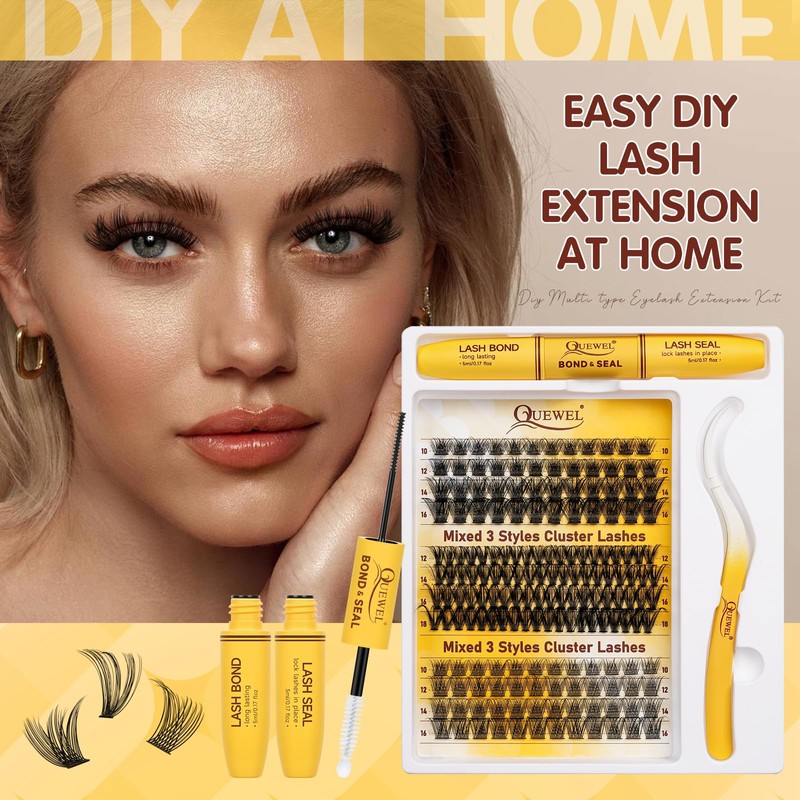 QUEWEL Lash-Cluster Kit 176Pcs D Curl Mixed 3 Styles Eyelashes-Individual
