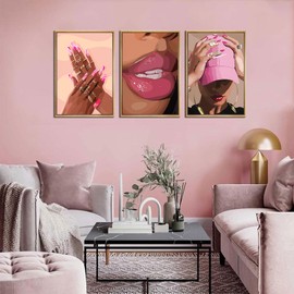 3 carteles de lona para mujer afroamericana negra, color rosa, a la moda, para decoración de pared, para el hogar, sala de estar, recámara, baño, sin marco