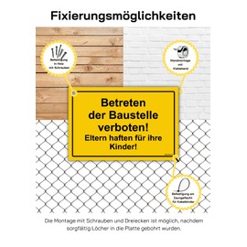 notlok Safety Work Betreten Verboten Sign | 30 x 20 cm | PVC Sign Weatherproof - for Indoor and Outdoor Use | Betreten Der Baustelle Verboten Signs - Eltern haften für Ihre Kinder