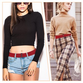 cobee Women Invisible Belt Adjustable Elastic Belt with Flat Buckle No Visible Waist Belt for Jeans Pants Dresses, red