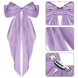 NiceYnn 2 Stück Haarspangen, große Schleife mit Band, Haarnadeln, Haarspange aus Satin, für Damen, Mädchen, Geburtstag, Frisur, Dekoration, Pferdeschwanz, #A, Flieder/Hellrosa