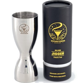 Cocktail Jigger for Bartending | Bar Jigger 2 oz 1 oz | Stainless Steel Cocktail Measuring Cup | Liquor Shot Measure Jiggers | Silver Shot Measuring Cup | Double Bell with 8 Marks | Wizardtender