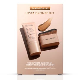 Tanologist Insta Bronze Kit, Insta Glow Face Bronzer and Blending Brush, Instant Illuminated Buildable Formula for Bare or Over Makeup, Dermatologist Tested, 2 Piece Set