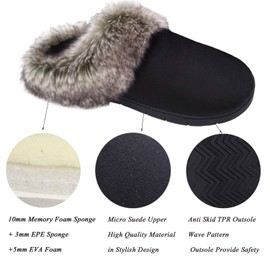 ofoot Women's Micro Suede Moccasins Memory Foam Support Insole Faux Fur Fleece Lined Furry Home Slippers Indoor Outdoor Anti-Skid Hard Sole