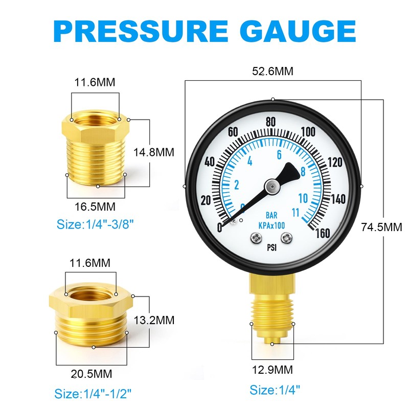 ERGAOBOY 0-11 Bar (0-160 Psi) 2" Dial Face 1/4" BSP