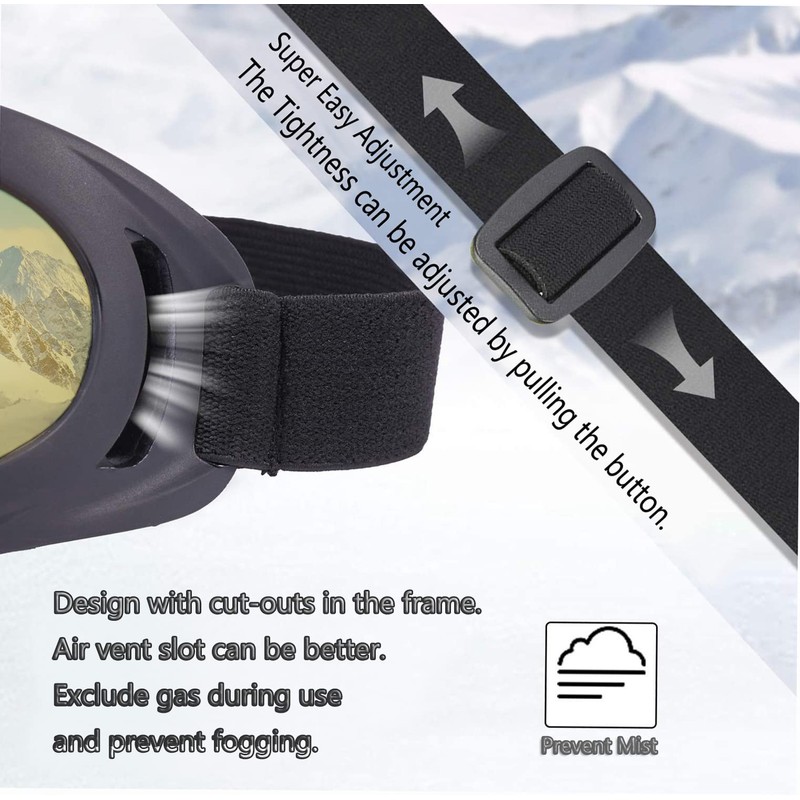 OUTDOORSPARTA 2-Pack Ski Goggles (3. Gray Frame, Clear Lens; Black