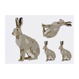 4 x 'Hare' Temporary Tattoos - Water Resistant, Skin-Safe, Non-Toxic Transfers, Mixed Sizes (TO00033065)