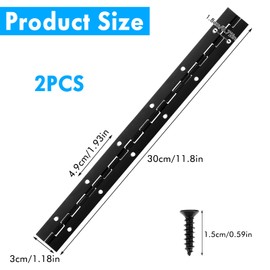 2pcs Black Cabinet Hinges 12inch Stainless Steel Piano Hinge Metal Piano Hinges and Screws, Heavy Duty Piano Hinge with Holes for Piano Cabinet Hardware Door Window Boat