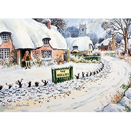 Cartoon Village Scene Vintage Humour Christmas Card. The Hollies by Thelwell