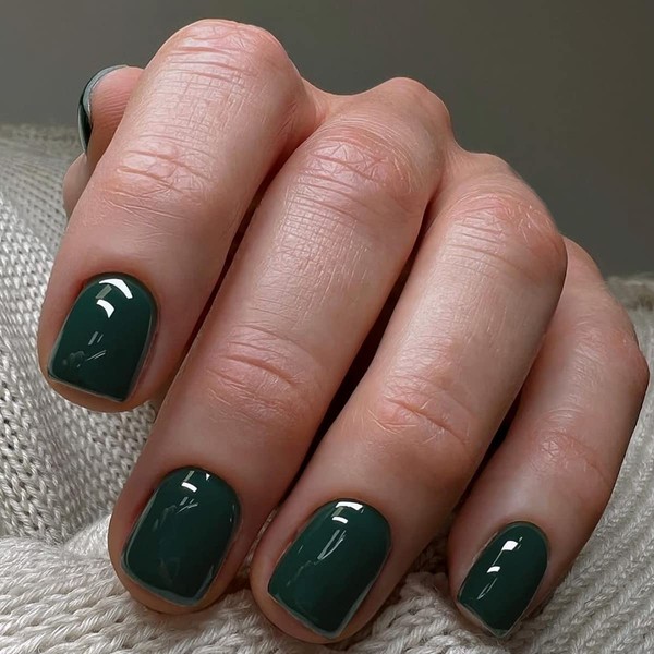 JUSTOTRY 24 Pcs Olive Green Solid Short False Nails Square