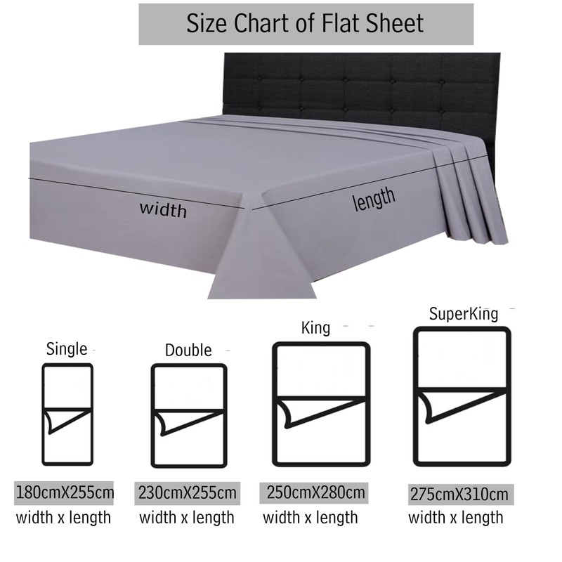 Grey Flat Sheet Double 100% Egyptian Cotton 300 Thread Count