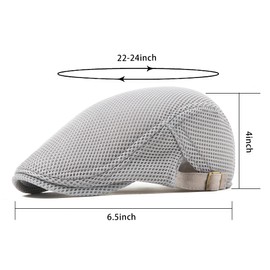 Lanzom Mens Breathable Mesh Summer Hat Adjustable Newsboy Beret Ivy Cap Cabbie Flat Cap Gatsby Driving Hunting Hats (US, Alpha, Small, Large, Light Grey)