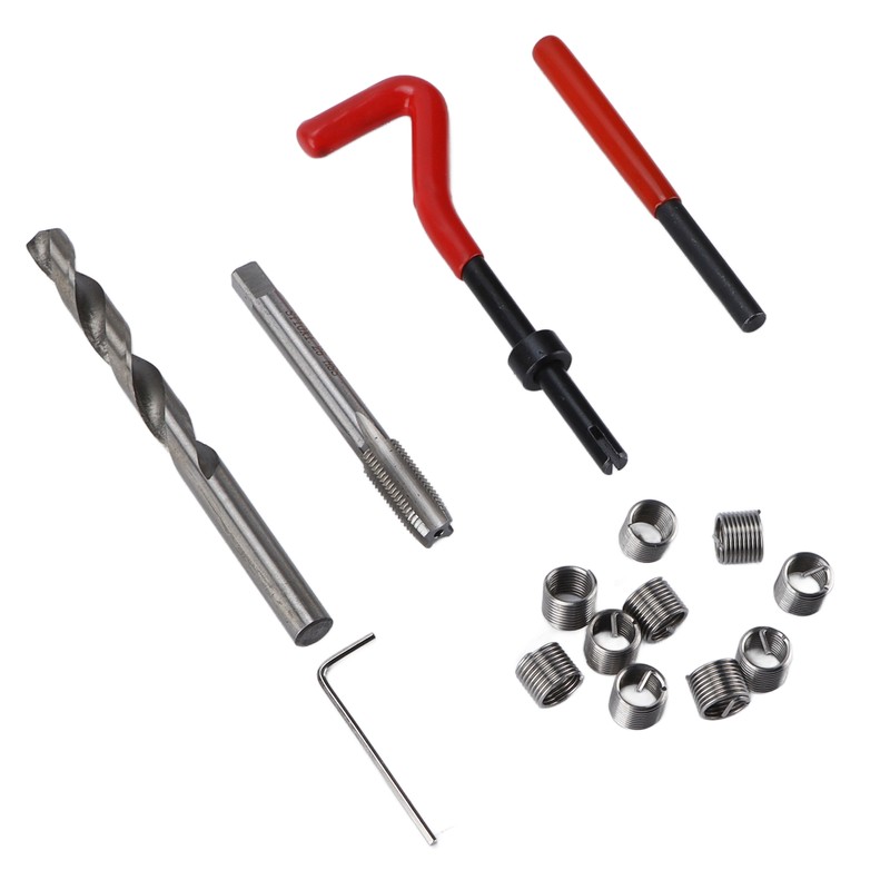 15 Pcs Thread Repair Tool Kit M10x1.25mm Metal Threaded Inserts