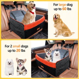 PetsHome Dog Car Seat for Medium Large Dogs, Detachable Washable Dog Booster Seat with Memory Foam Cushion, Side Pockets, 2 Clip-On Safety Leashes Pet Car Seat for Dogs Up to 60 lbs-Black