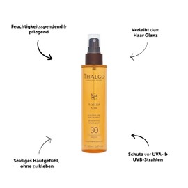 THALGO Sun Care Oil SPF30 for Face, Body and Hair, 150 ml Non-Greasy Dry Oil for Moisture and Radiant Tan, Environmentally Friendly
