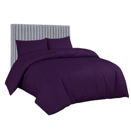 AATH COLLECTION Duvet Cover Bedding Set, Single, Double, King, Super King Size Egyptian Cotton Duvet Set with Pillow Cases. 100% Long Staple Soft Cotton Duvet Set with Easy Closure (Single, Plum)