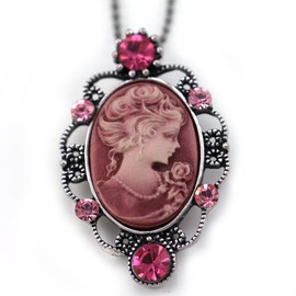 Soulbreezecollection Hot Pink Cameo Pendant Necklace Charm Fashion Jewelry