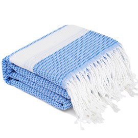 Genovega Oversized Cotton Turkish Beach Towels 74"x38" Thin Quick Dry Sand Free Pool Swim Bathing Towel Extra Large Blanket Adult Travel Essentials Accessories Must Haves Summer Vacation Deepblue Dot