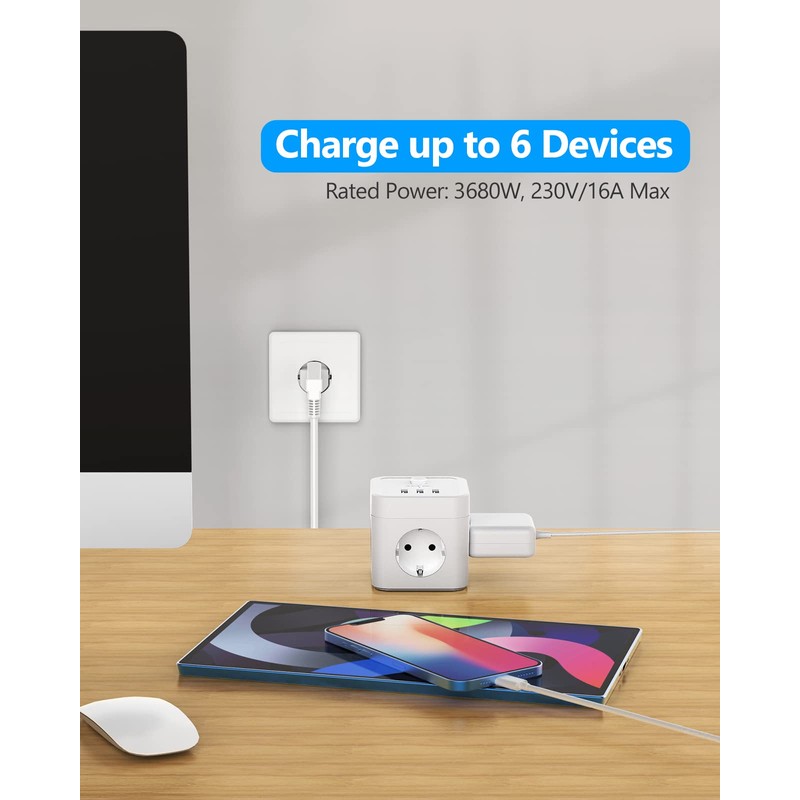 JSVER Socket Cube 5 m Power Strip 3 Compartments with