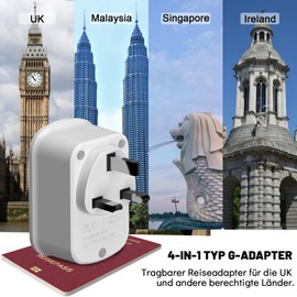 RealMade Travel Adapter UK to EU with 2 USB and 1 Type C Ports Adapter England Germany Plug EU Germany to UK Adapter Type G Socket Adapter Travel Plug for UK