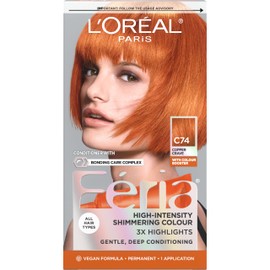 L'Oreal Paris Feria Multi-Faceted Shimmering Permanent Hair Color, C74 Copper Crave (Intense Copper), Pack of 1 Hair Dye Kit