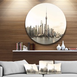 Designart Shanghai's Modern Architecture-Cityscape Photo Circle MT7219-C23-Disc of 23 inch, 23 x 23, Beige/Brown