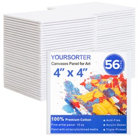 YOURSORTER Mini Canvas for Painting 4x4 inch, 56 Pack Bulk Small Painting Canvases for Novices & Artists, Gesso Primed Acid-Free 100% Cotton, Blank Canvas Boards Panels for Oil, Watercolor, Acrylic