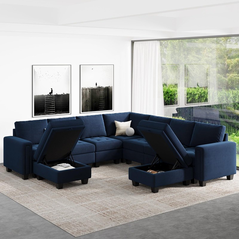Belffin Small Storage Ottoman Module for Modular Sectional Sofa Blue