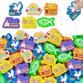 Cinrobiye - 60 gomas de borrar con versículos bíblicos inspiradores a granel, borrador de escritura cristiana, regalo religioso, bolsa de regalo para estudiantes, aula, oficina, maestro, premios