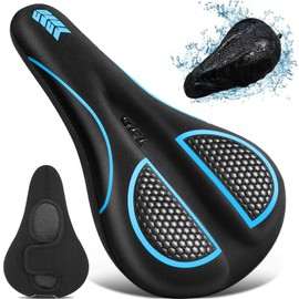 Bike Seat Cushion - Gel Padded Bike Seat Cover for Men & Women Comfort, Indoor & Outdoor Bicycle Seat(11.29"x7.08") for Bikes, Bicycle Seat Cushion for Outdoor & Indoor with Waterproof Cushion Cover