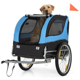 Giantex Dog Bike Trailer, Dog Bicycle Trailer, Pet Cart Carrier Wagon with 3 Doors, 20" Large Wheels, Universal Bicycle Coupler, 8 Reflectors, Collapsible to Store, Supports up to 88 lbs, Blue